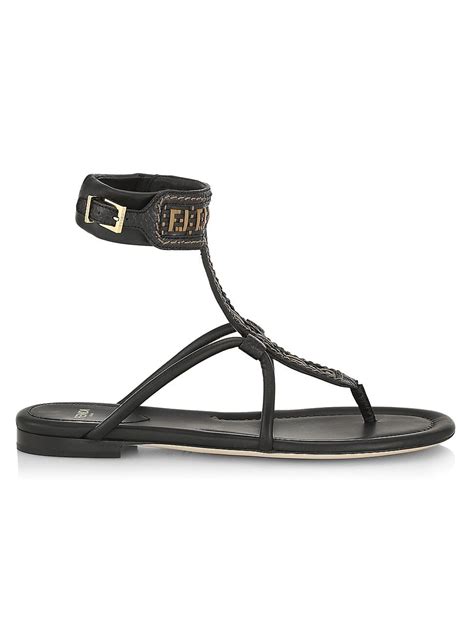 Fendi Fendi Women's Rafia Logo Gladiator Sandals Nero